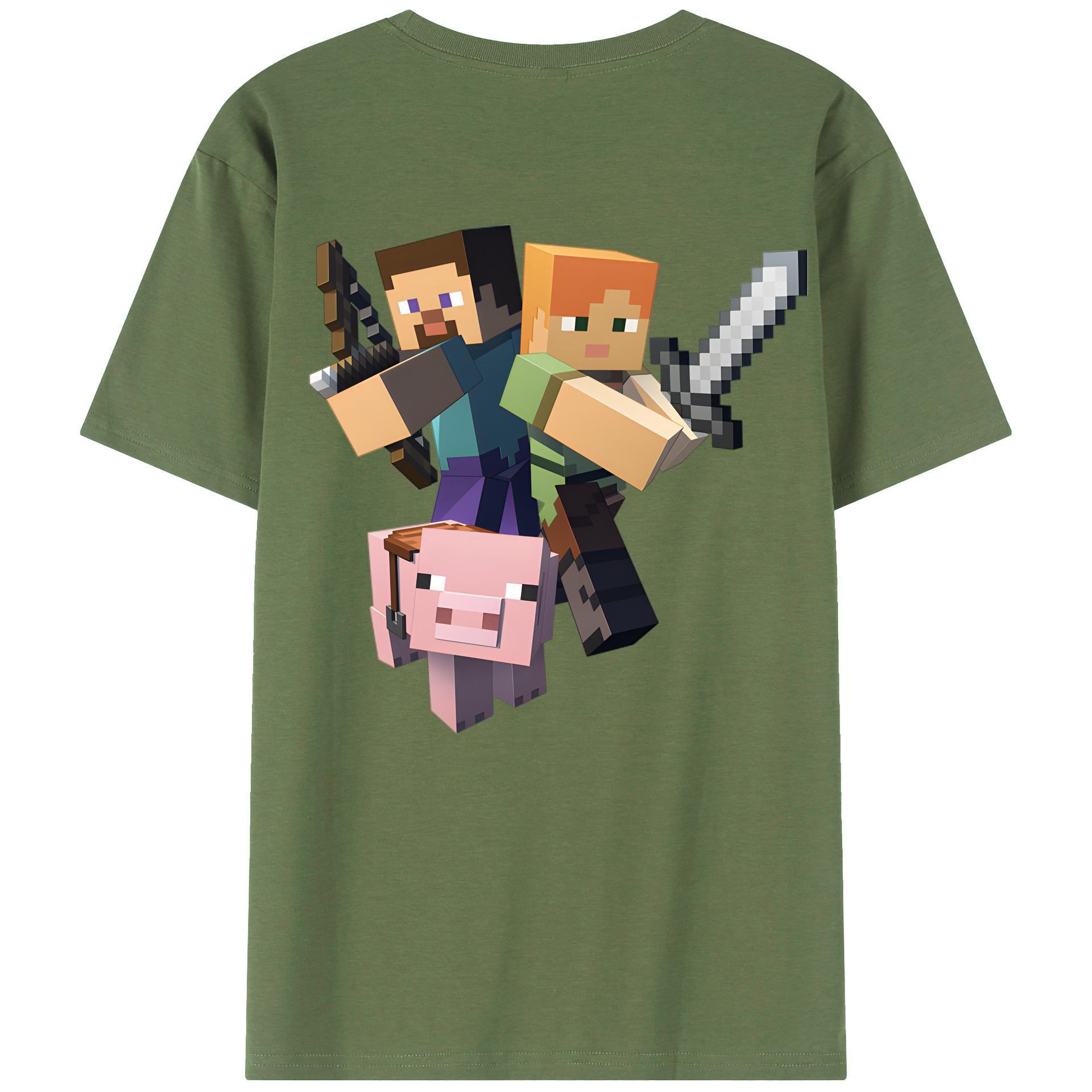 （画像用） マインクラフト ブロックの世界 Minecraft MC Block world 綿100％ メンズ半袖Tシャツ（バックプリント） 通気性